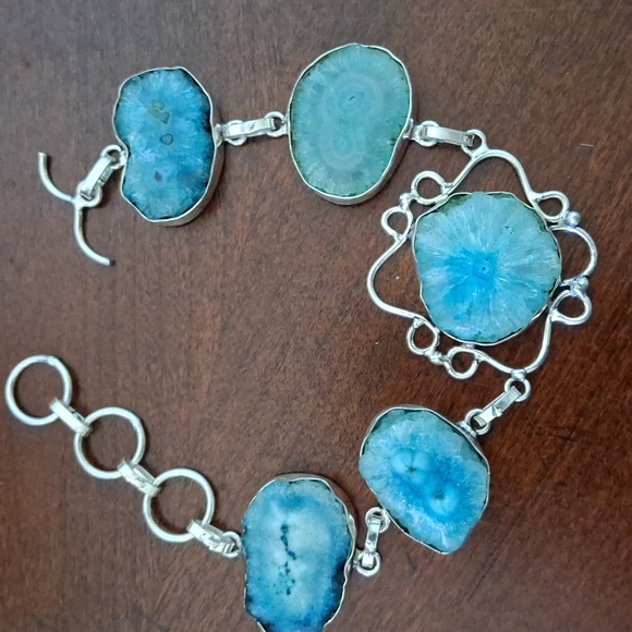 New Agate Geode Slice 925 Silver Bracelet. - Picture 11 of 14